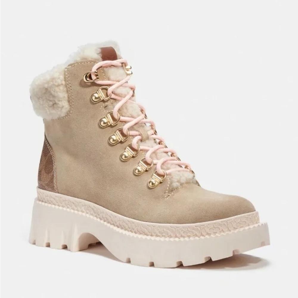 NWOT - Coach Janel Suede Shearling Signature Boots - Size 7.5